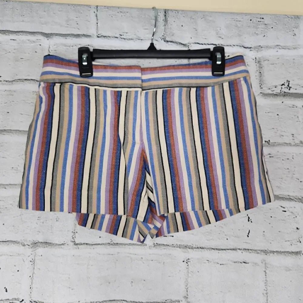 Loft The Riviera Women's Multicolor Striped Linen Blend Shorts Size 4
